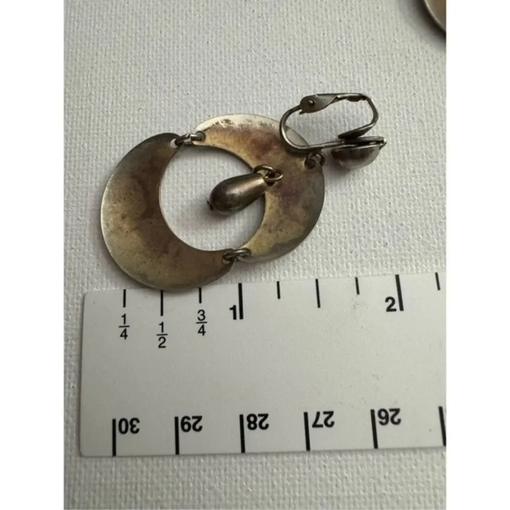 Vintage Womens Chunky Silver Tone Open Bead Dangle Clip On Earrings 80s 90s Y2K‎